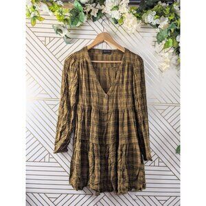 URBAN OUTFITTERS Women's Plaid Tier Babydoll Style Dress Button Up Size Small